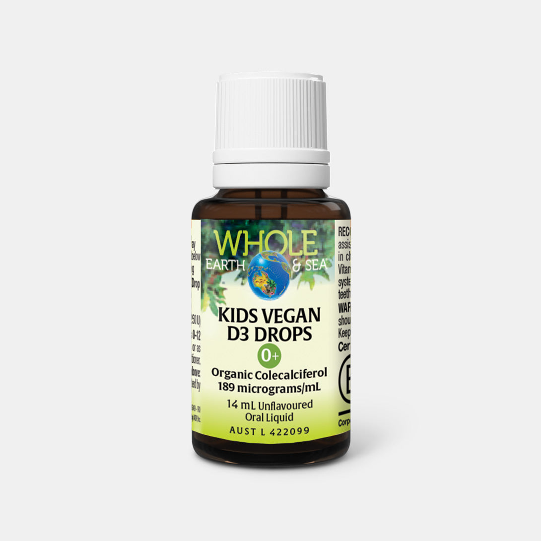 Kids Vegan D3 Drops plant-based vitamin D3 for healthy bones and immune support in infants and children.